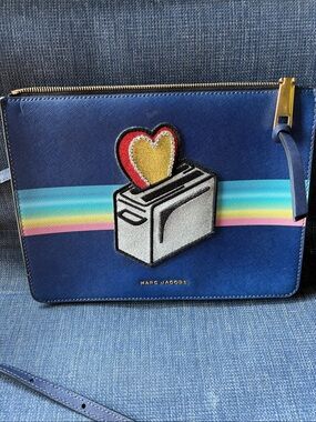 Marc Jacobs Blue Crossbody with Rainbow Stripe and Toaster Heart Patch
